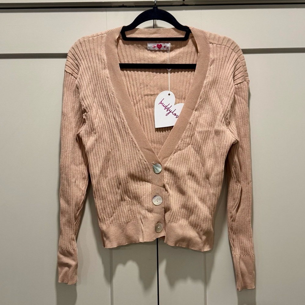 Buddy Love Ribbed Tan Cardigan Sweater